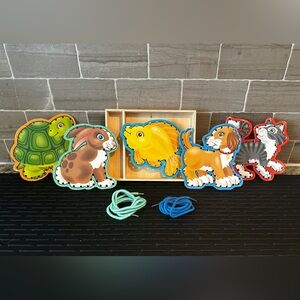 Melissa & Doug Lace and Trace Pets Animal Lacing Cards Set in Wooden Tray
